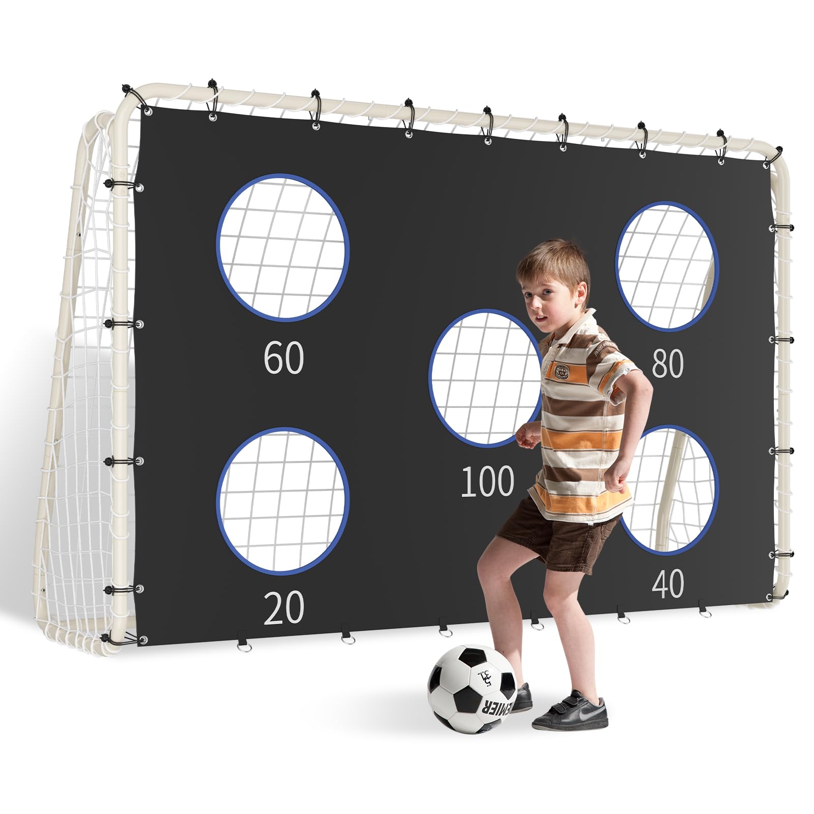 But de football 240 cm x 170 cm avec mur de tir, filet et piquets pour enfant