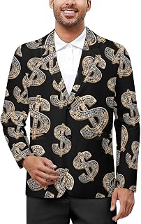 Diamond Dollar Sign Men's Suit Jacket 2 Button Lapel Blazers Business Coat Tuxedo for Wedding Dinner