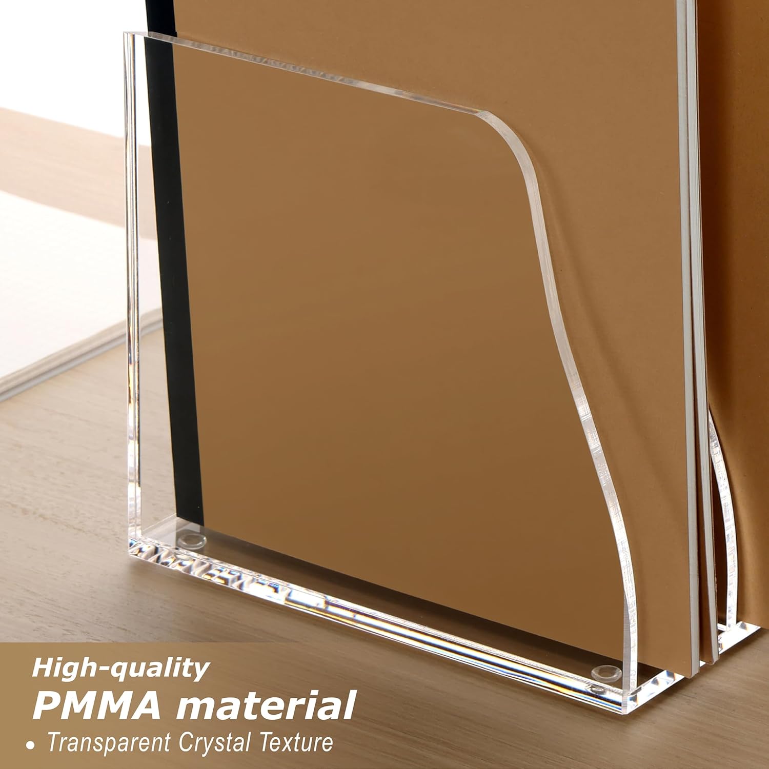 SANRUI Acrylic Desk File Organizer, 6 Vertical Compartments Clear Magazine File Holder Workspace Sorters, Folder Rack for Office Accessories Organization Storage