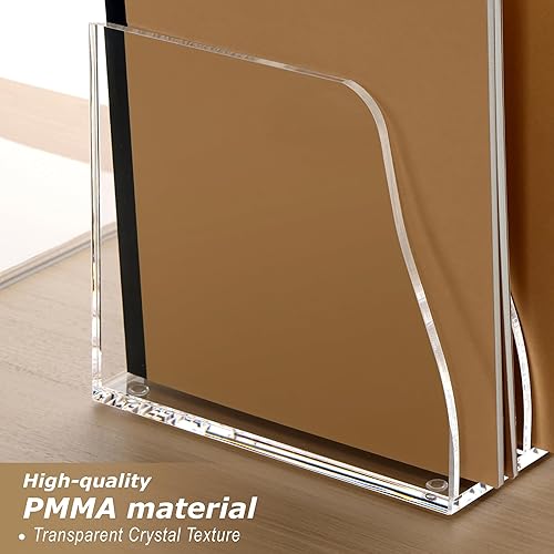 Miniatura 7 de SANRUI Organizador de archivos de escritorio de acrílico, 6 compartimentos verticales, soporte transparente para archivadores, clasificadores de