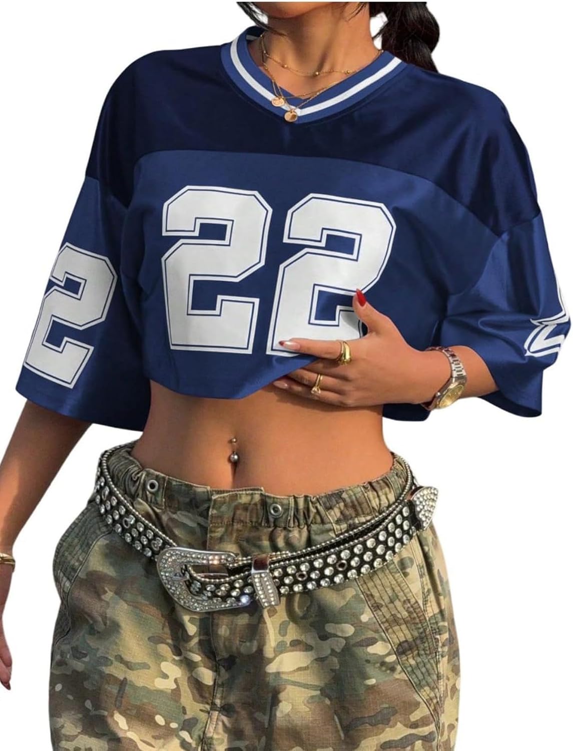 WDIRARA Women's Jersey Shirts Number Graphic Short Sleeve V Neck
