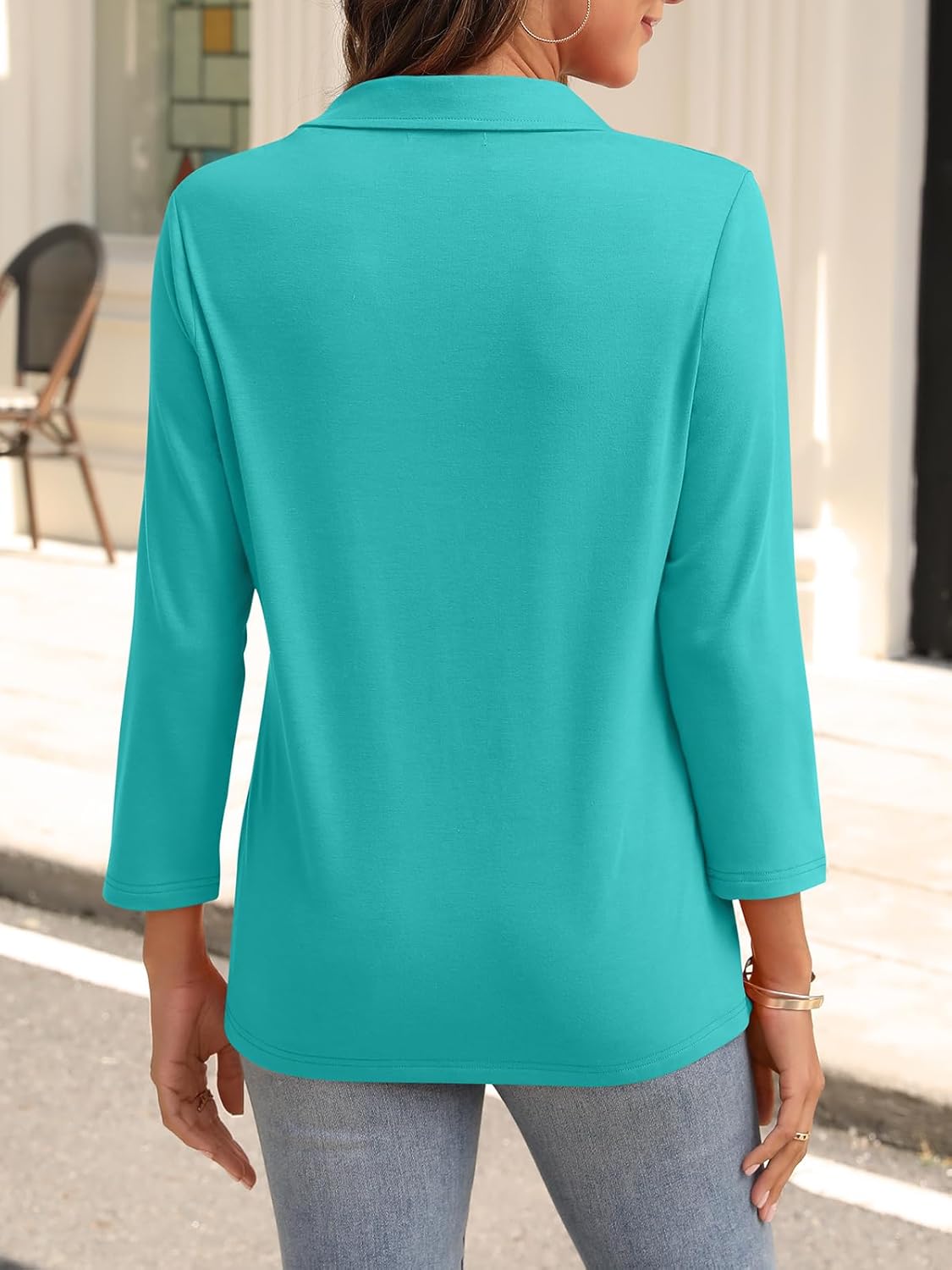 Womens V Neck Polo Shirts 3/4 Sleeve Collared Tops Business Casual Summer Tops Trendy Loose - Image 2