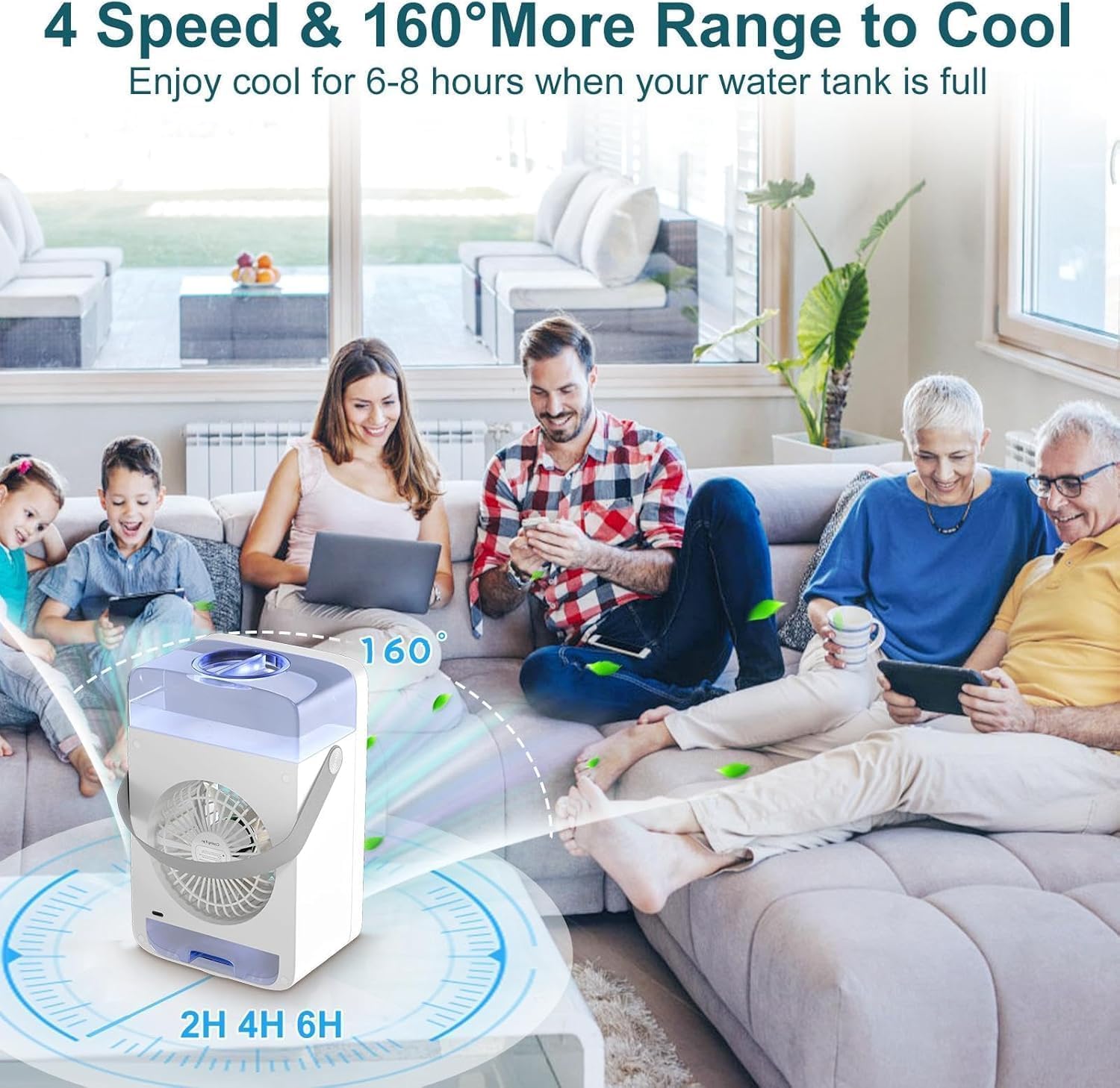 Swamp Cooler Fan with Large Water Tank, 4 Speeds & Timer