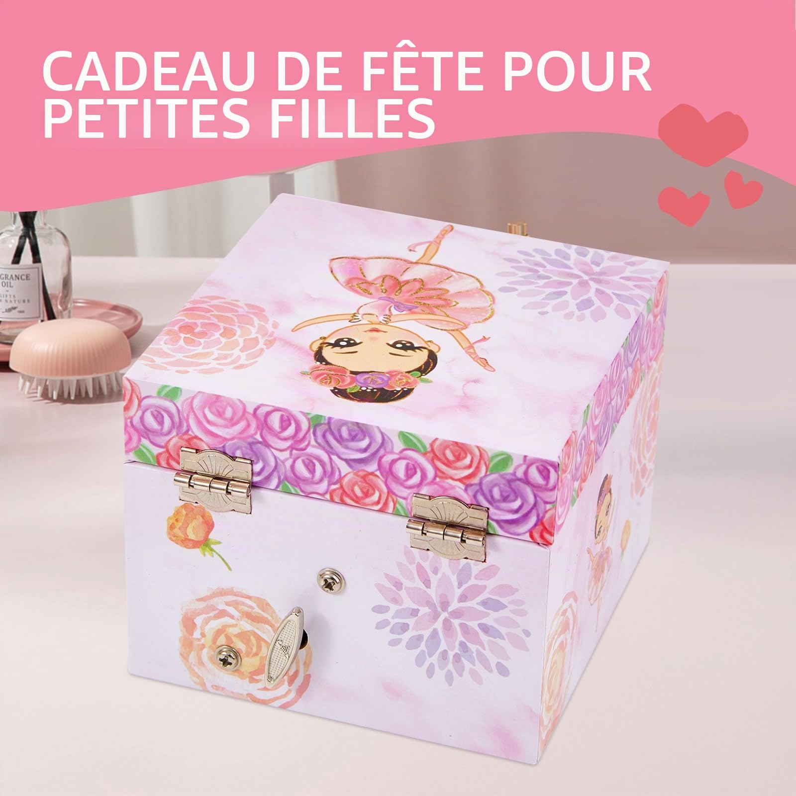 Boîte à bijoux musicale pour filles avec tiroir coulissant et ballerine rotative, jolie boîte à musique pour enfants, choix de cadeau pour les petites filles âgées de 3 à 12 ans
