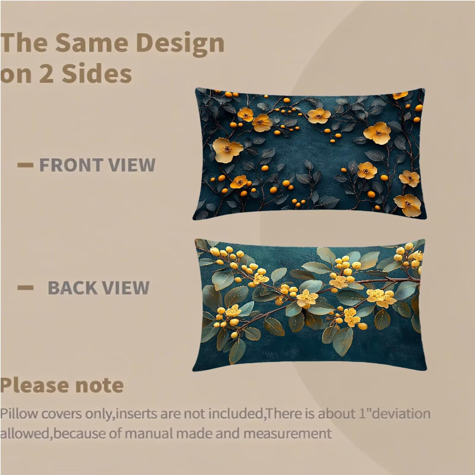 Federe Cuscino 60x80 Set di 2, Fiore Federe Cuscini Divano Velluto Morbido, Rettangolari Copricuscini 60x80cm Con Cerniera Invisibile, Copricuscino per Camera Casa Decorazioni, Nordico X-6328