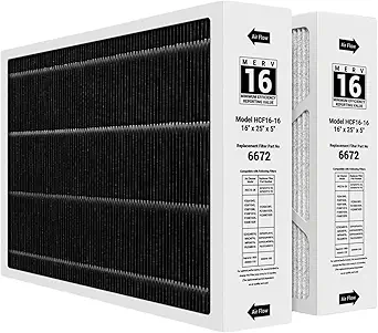 16x25x5 MERV 16 Furnace Air Filter Compatible with Lennox X6672, 2 Pack