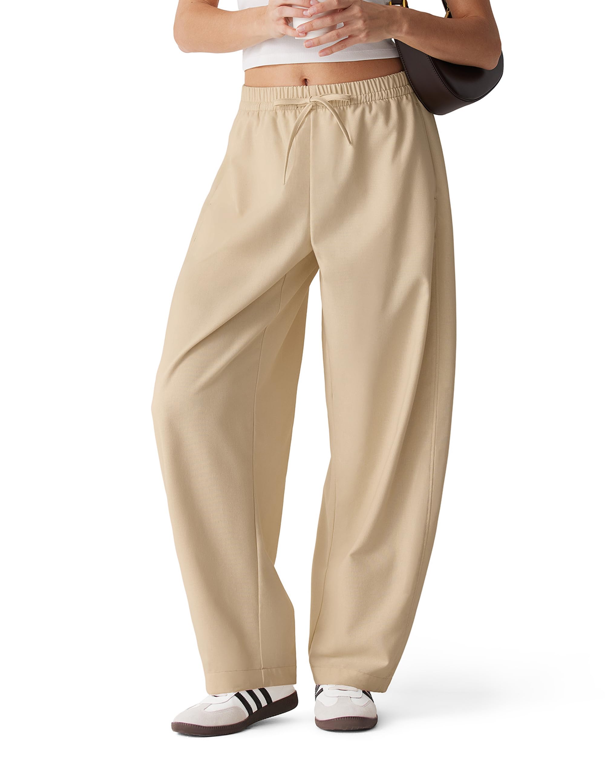 MOOSLOVER Women Linen Lightweight Barrel Pants Drawstring Comfort Casual Lounge Pants Baggy Loose Ankle Pants with Pocket