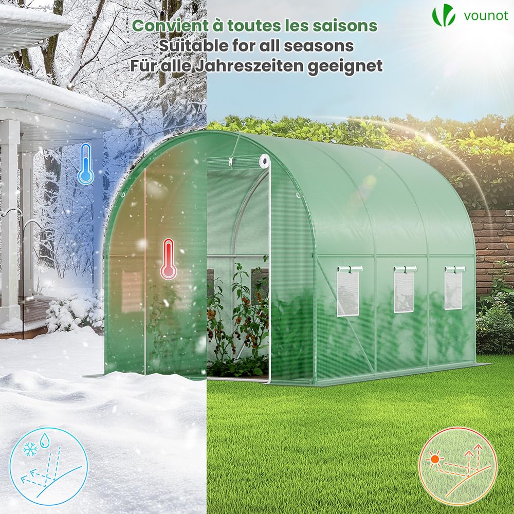 VOUNOT® Invernaderos Jardin, Tunel Invernadero Huerto prar Plantas, Ubo de Acero y Plastico, Impermeable, 3 x 2 x 2 m, Verde