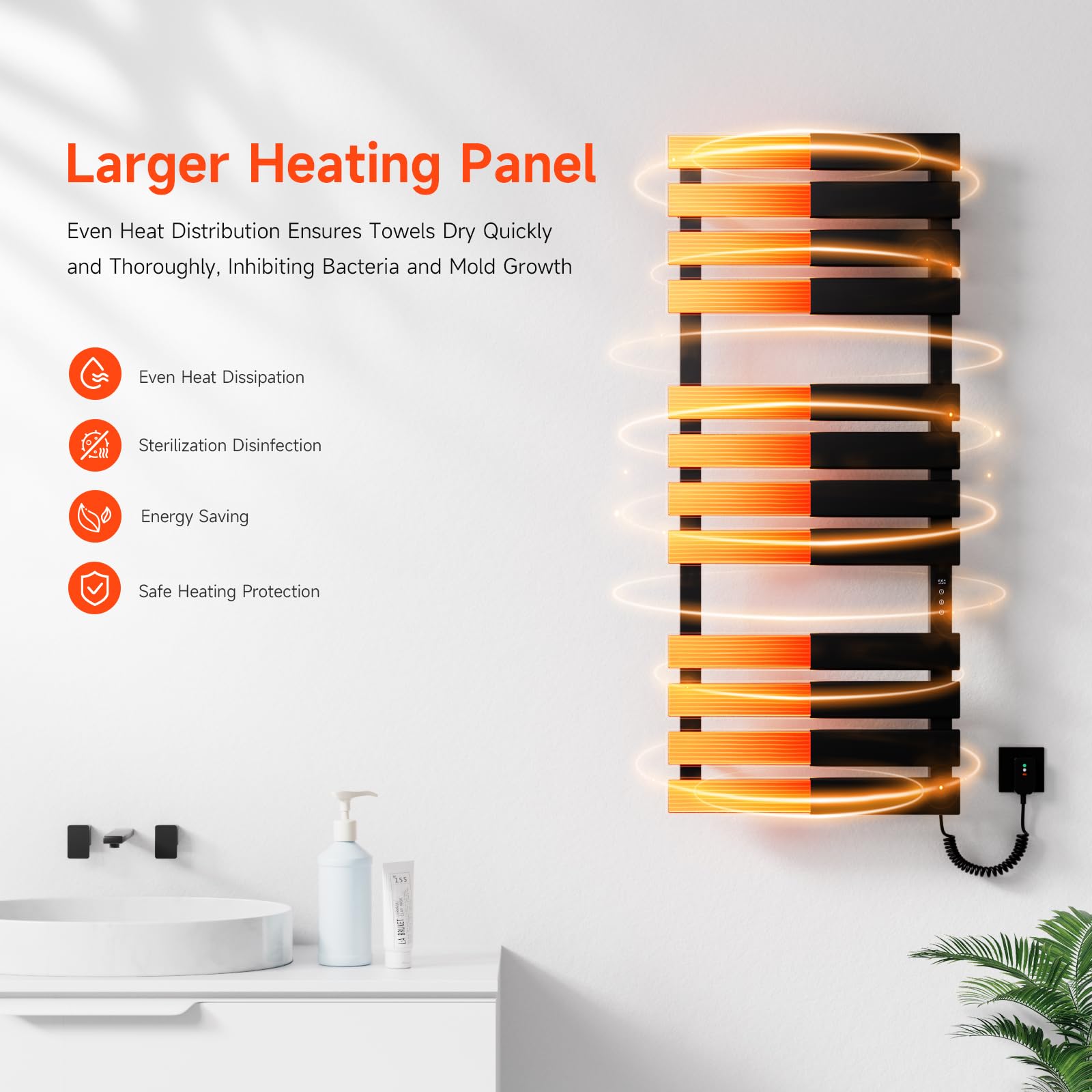 OhiPaw Scaldasalviette Termoarredo,1300x550mm WiFi Scaldasalviette Elettrico Compatibile con Alexa Google Home,526W Nero Destra Scaldasalviette riscaldatore,Funzione Timer,Termostato Intelligente