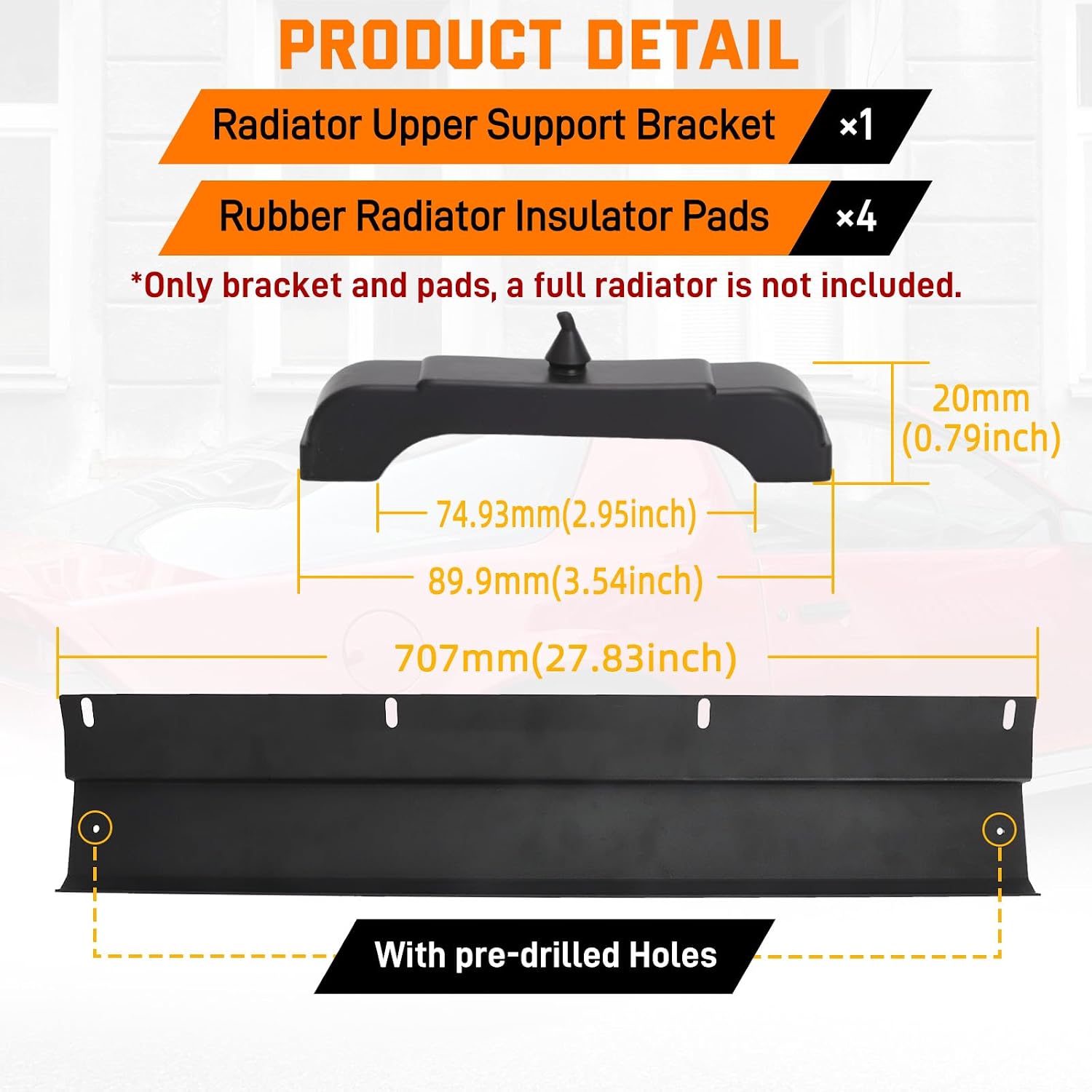 Radiator Upper Support Bracket Shroud Kits for 1982-1992 3rd Gen Chevrolet Camaro / Firebird Engine 3-Row Radiator Black