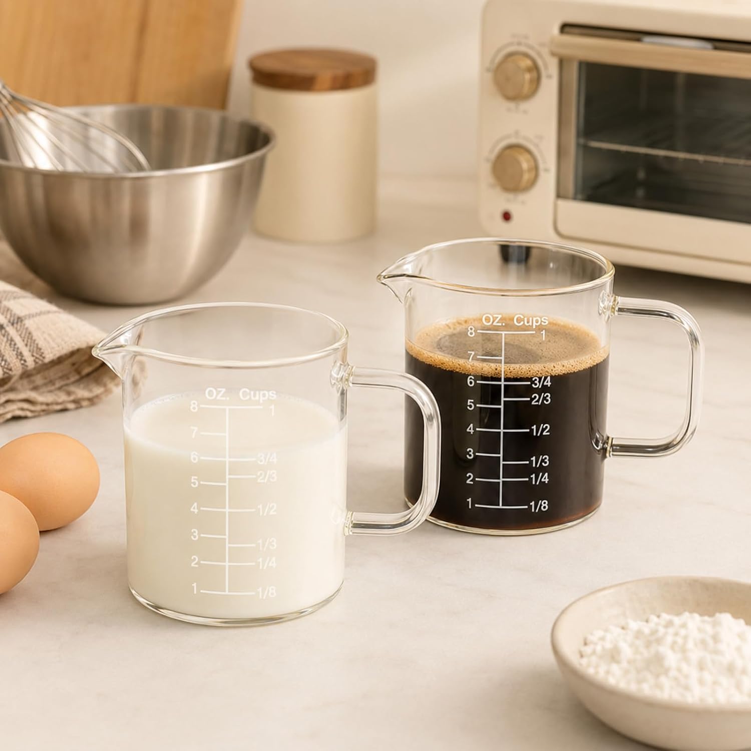 Glass Measuring Cup with Handle 8OZ/250ML/1 CUP Liquid Measuring Cups V-Shaped Spout Heat Resistant Glass Measurings Cups with Clear Markings Easy to Read