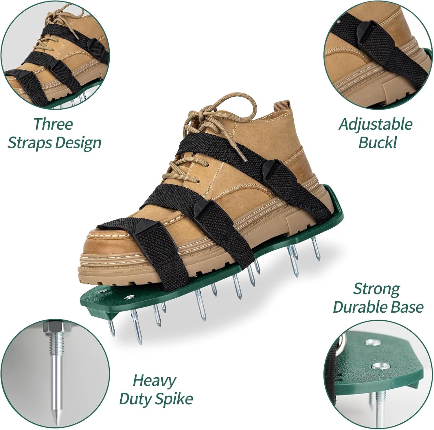 Lawn Aerator Shoes for Grass, Heavy Duty Spike Aerating Shoes with Upgraded Adjustable Buckle Straps for Yard, Garden, Patio, Universal Fit for Men and Women