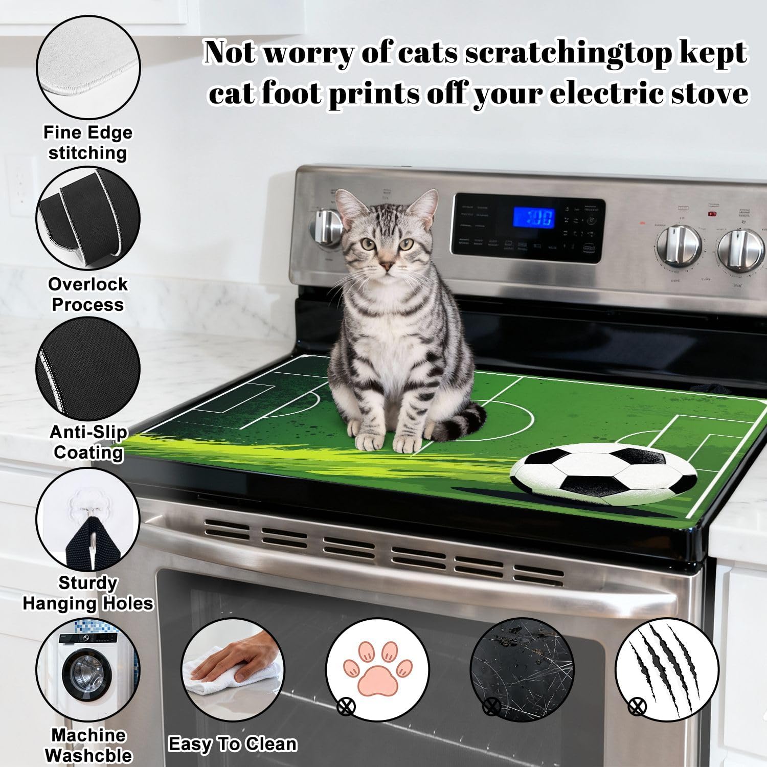 Stove Top Covers for Electric Stove Soccer Field Football Green Grass Design Glass Cooktop Burner Covers Heat Resistant Protector Kitchen Decor Keep Stove Clean 28''x20''