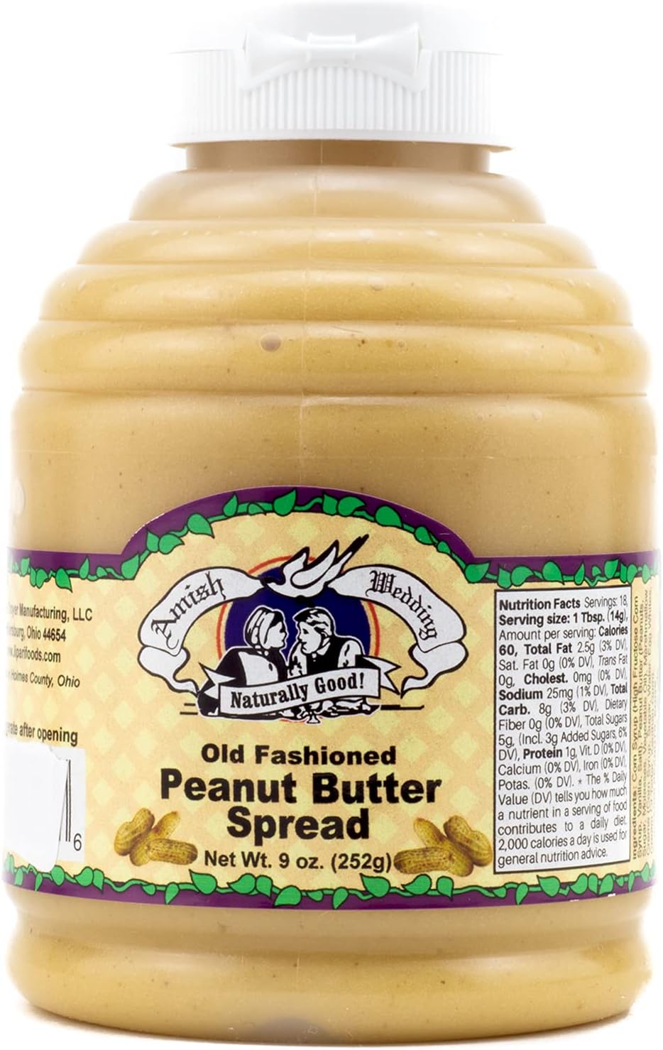 Old Fashioned Peanut Butter Spread, 9 oz – Sweet Amish Peanut Butter with Marshmallow Flavor, Delicious on Ice Cream