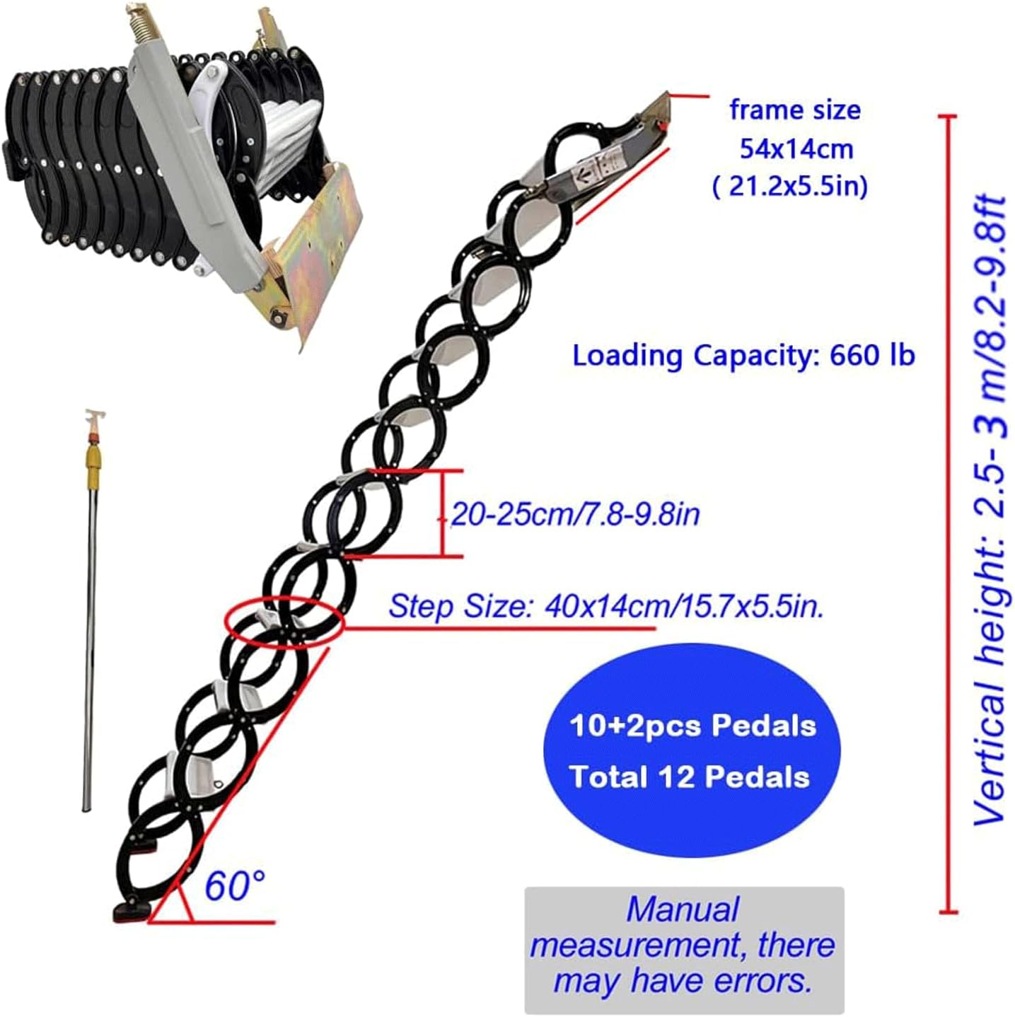 attic Ladder Telescopic Ladder Heavy Duty Attic Ladder Safety Attic Stairs Space Saving Loft Ladder for Building Supplies Attic Loft Stair Stable and Safe
