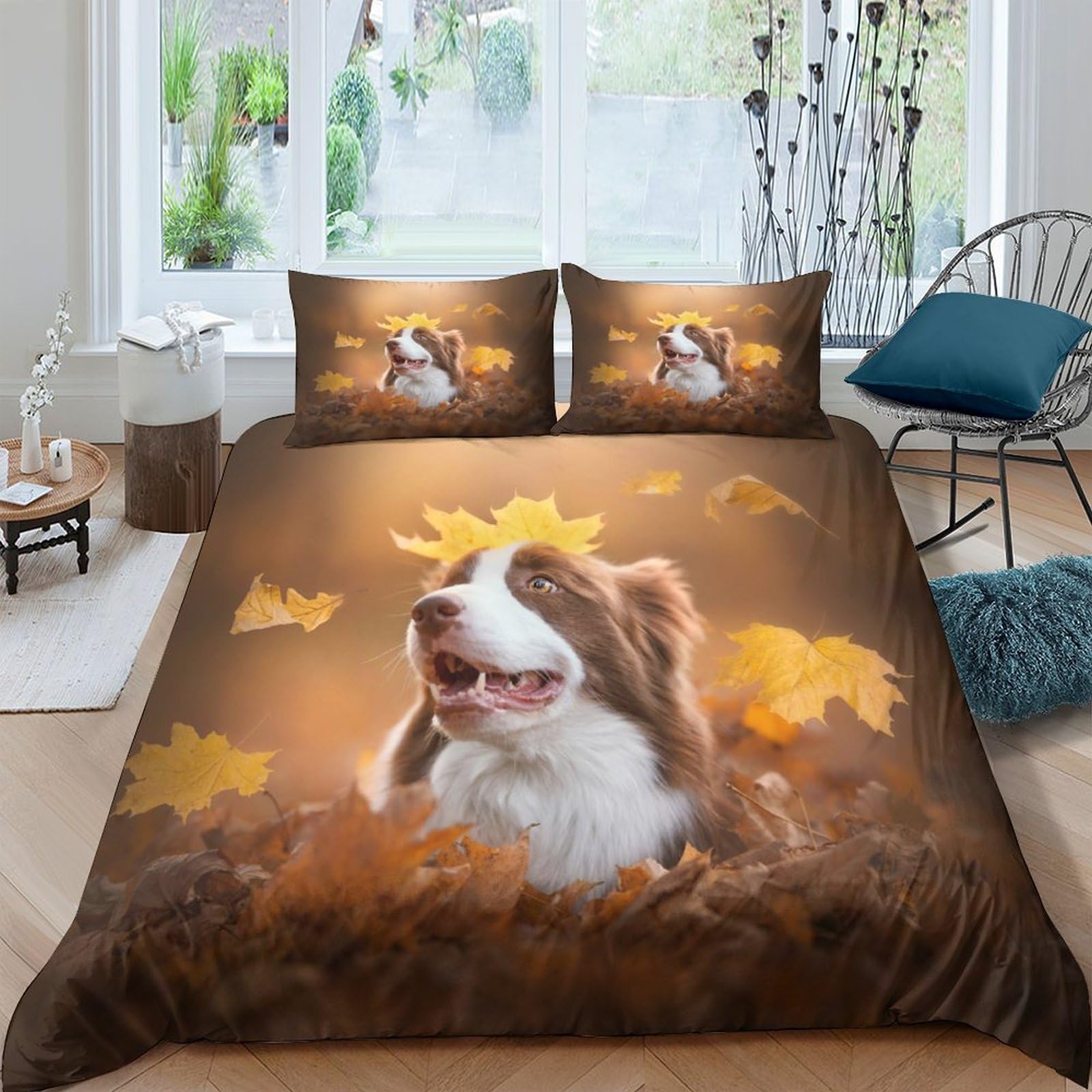 Parure de lit chien 3D pour chambre d'enfant et adulte avec housse de couette double
