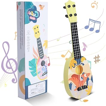 YOLOPLUS+ Kids Toy Ukulele, Toddler Guitar,17 Inch 4 Steel Strings Yellow | Baby Guitar Musical Toy with Pick, Play Early Educational Learning Musical Instrument Gift for Preschool Children -