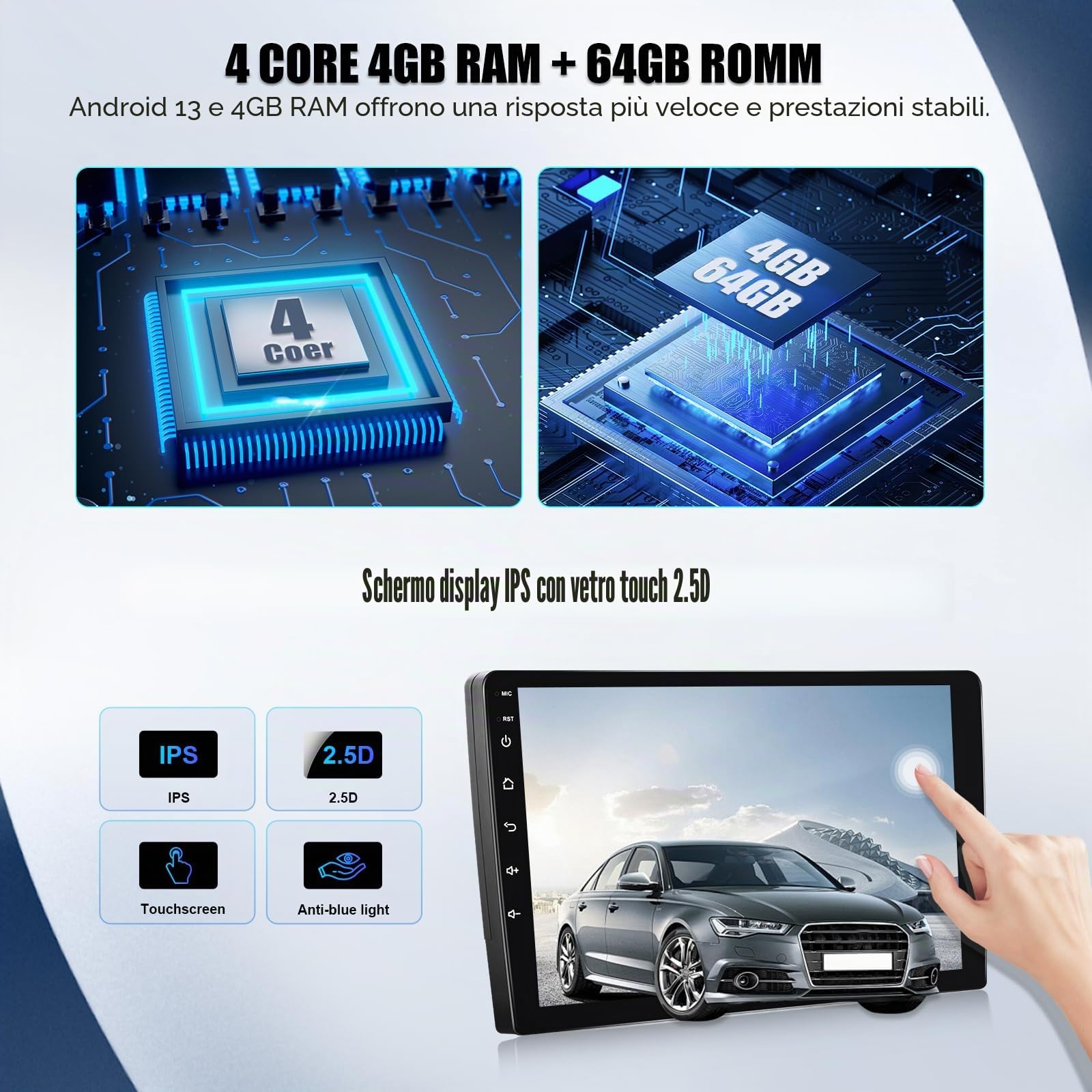 SIXWIN 4+64G Autoradio Android 13 per Audi A4 S4 RS4 8E B6 B7(2000-2009) con CarPlay/Android Auto/Mirror Link,9 Pollici HD TouchScreen Schermo Navigatore WiFi Bluetooth 5.0 RDS/FM 32EQ
