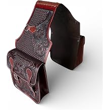 Majestic Ally Western Saddle Bag, Hand-Tooled Leather, Mahogany Brown, Floral and Basket Weave Pattern, Traditional Horse Riding Storage Mahogany, Floral