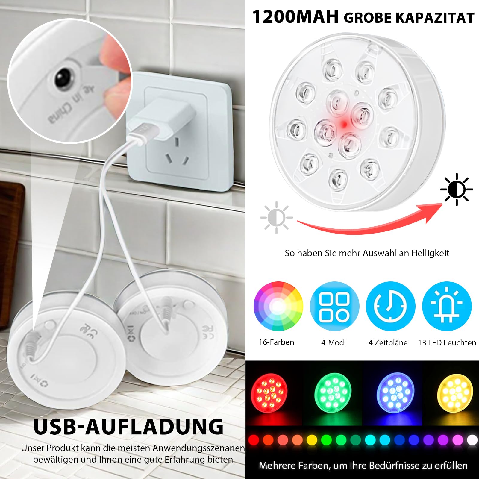 HOSPAOP Poolbeleuchtung Unterwasser LED Licht Wiederaufladbare, Wasserdichte mit RF Fernbedienung, USB, Timer, RGB 13 LEDs für Pool Whirlpool Aquarium Teich Vase Party Beleuchtung (2er)