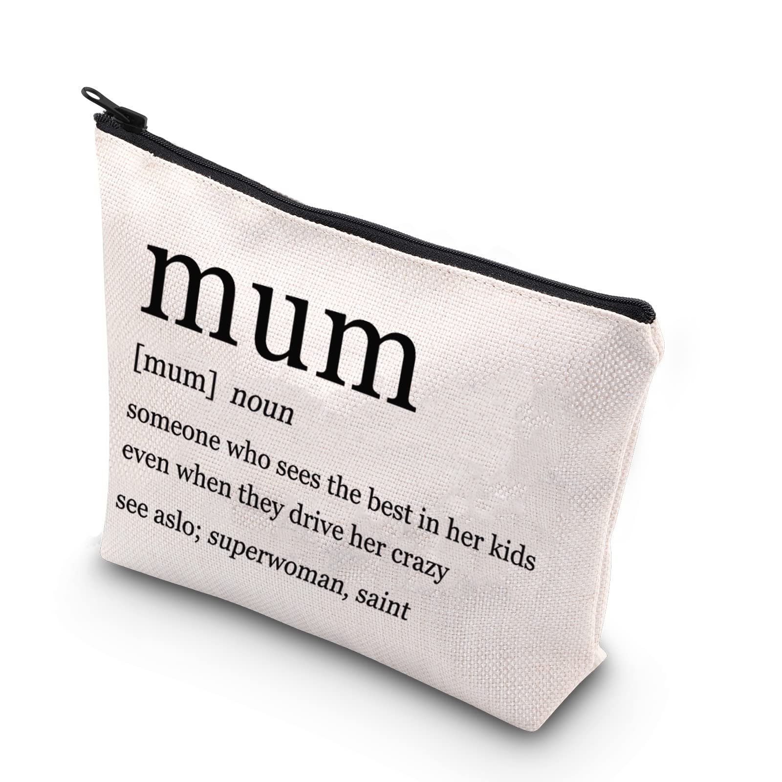 TSOTMOFunny Mom Makeup Bag Mothers Day Gift New Mom Gift Mother Zipper Pouch Mom Birthday Gift from Daughter Son, Beige, Mum