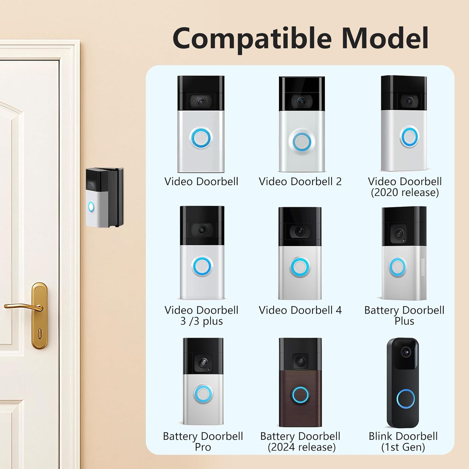 Adjustable 30 to 55 Degree Doorbell Angle Mount Compatible with Most Video Doorbell, Doorbell Camera Door Mount Wedge Kit for House