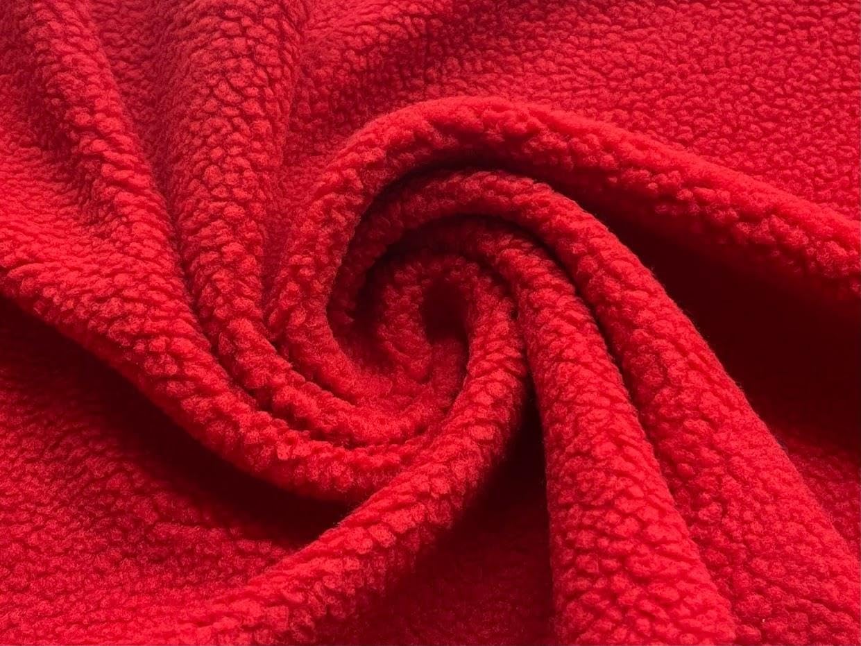 Faux Sherpa Fleece Sheepskin Fabric Material RED 1/8Mtr