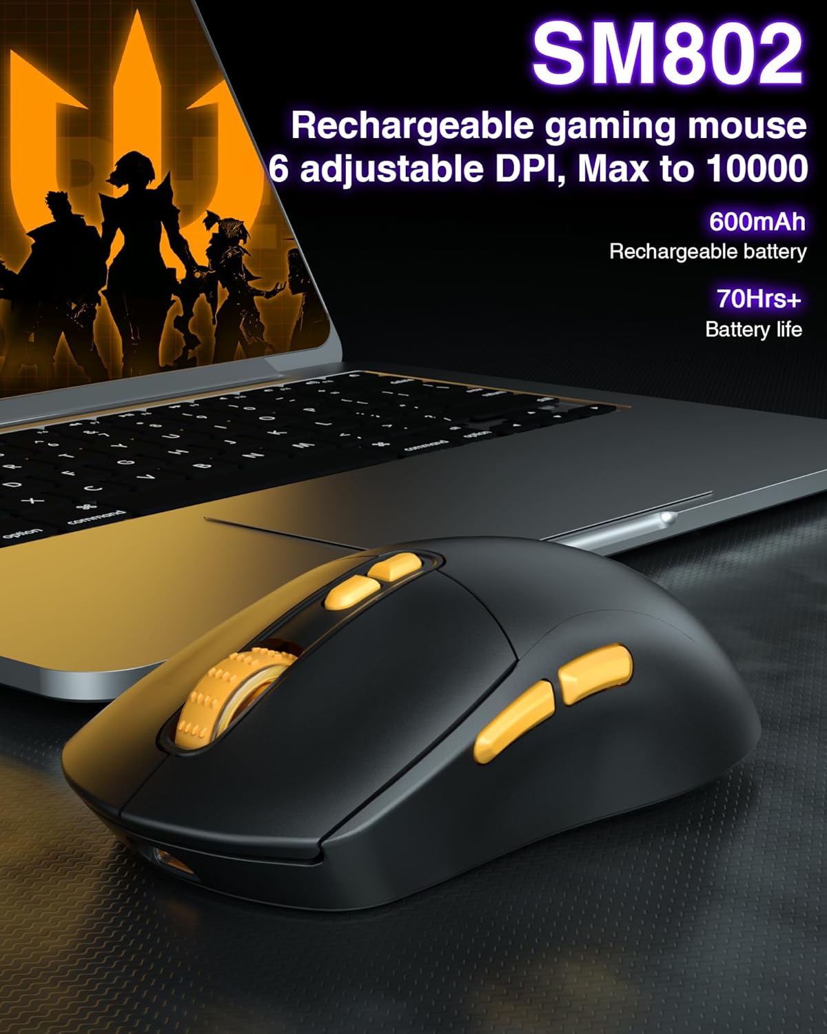 Screenshot of the SOLAKAKA SM802 mouse customization software interface, showing options for button remapping, DPI settings, and macro programming.