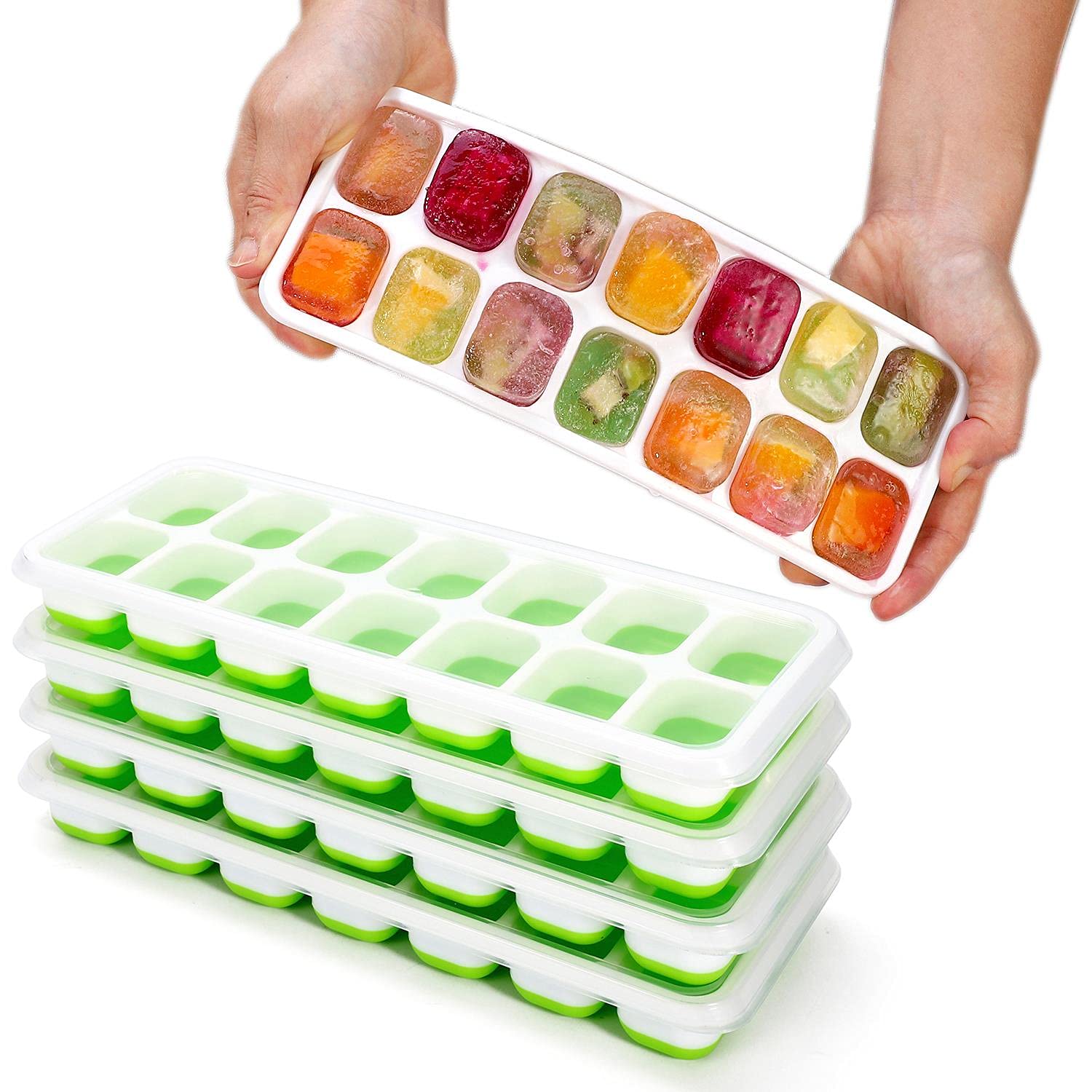Confezione da 4 vassoi per cubetti di ghiaccio in silicone a