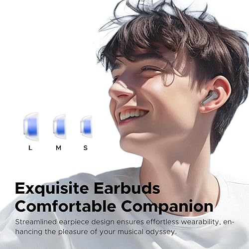 Miniatura 6 de SoundPEATS Auriculares inalámbricos transparentes de bajo costo, auriculares Bluetooth 5.3, auriculares de 0.472 in, 2 micrófonos con ENC, llamadas