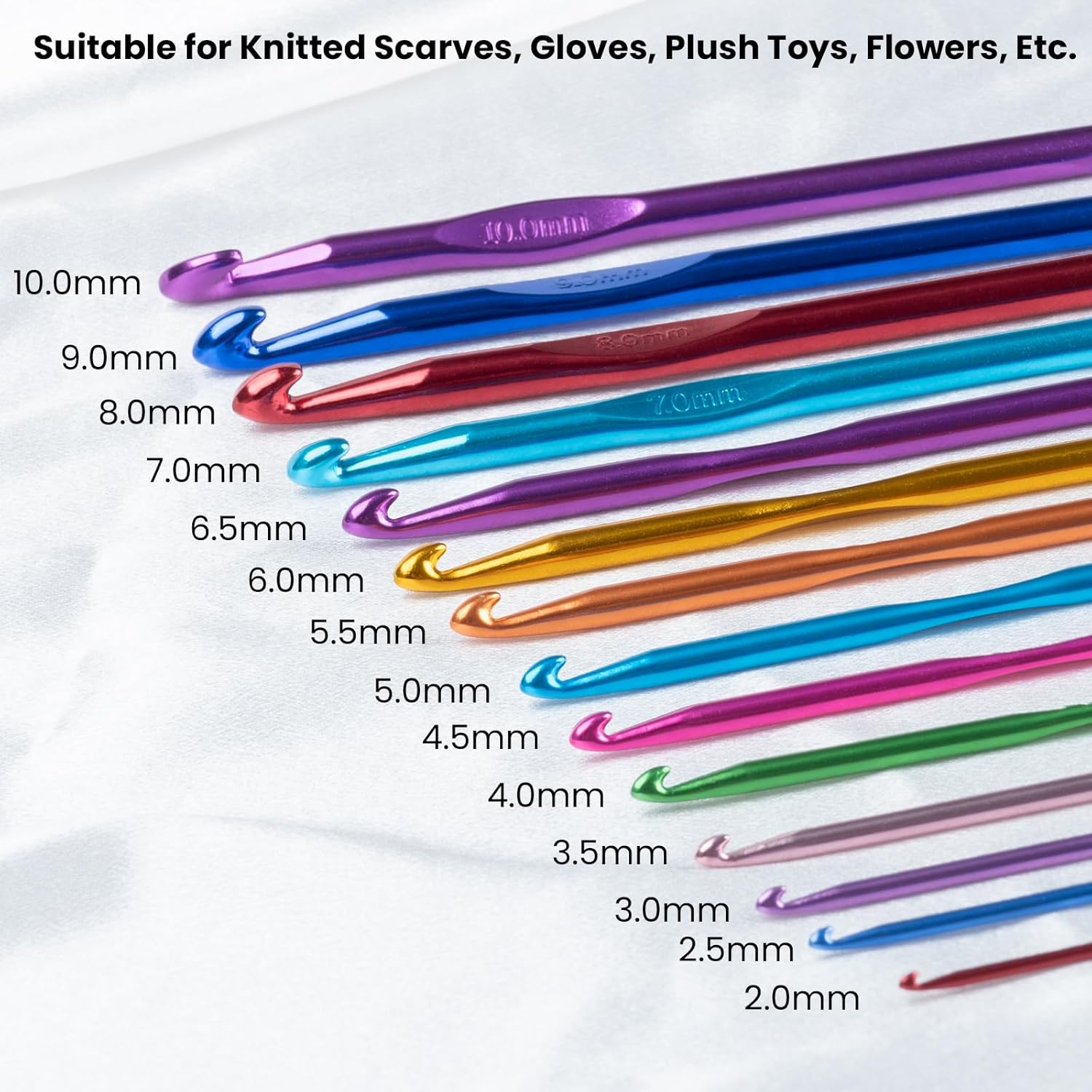 14 Pack Colorful Ergonomic Crochet Hooks, Full Sizes Crochet Hooks Needles Aluminium for Beginners Adults,Crochet Set for Starters with Measure Tape Stitch Markers Scissors Storage Bag, etc(2 to 10mm)