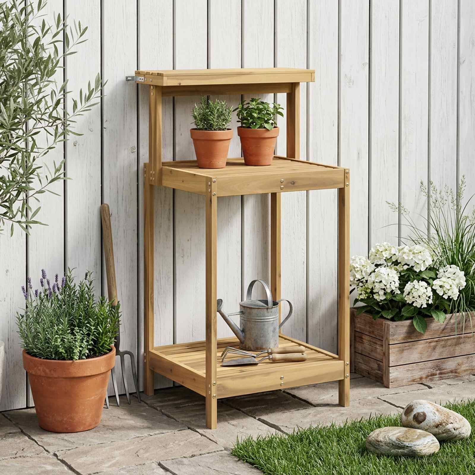 Banc de jardin en bois d'acacia massif, table de plantation pour extérieur, 56,5 x 48,5 x 107 cm, blanc