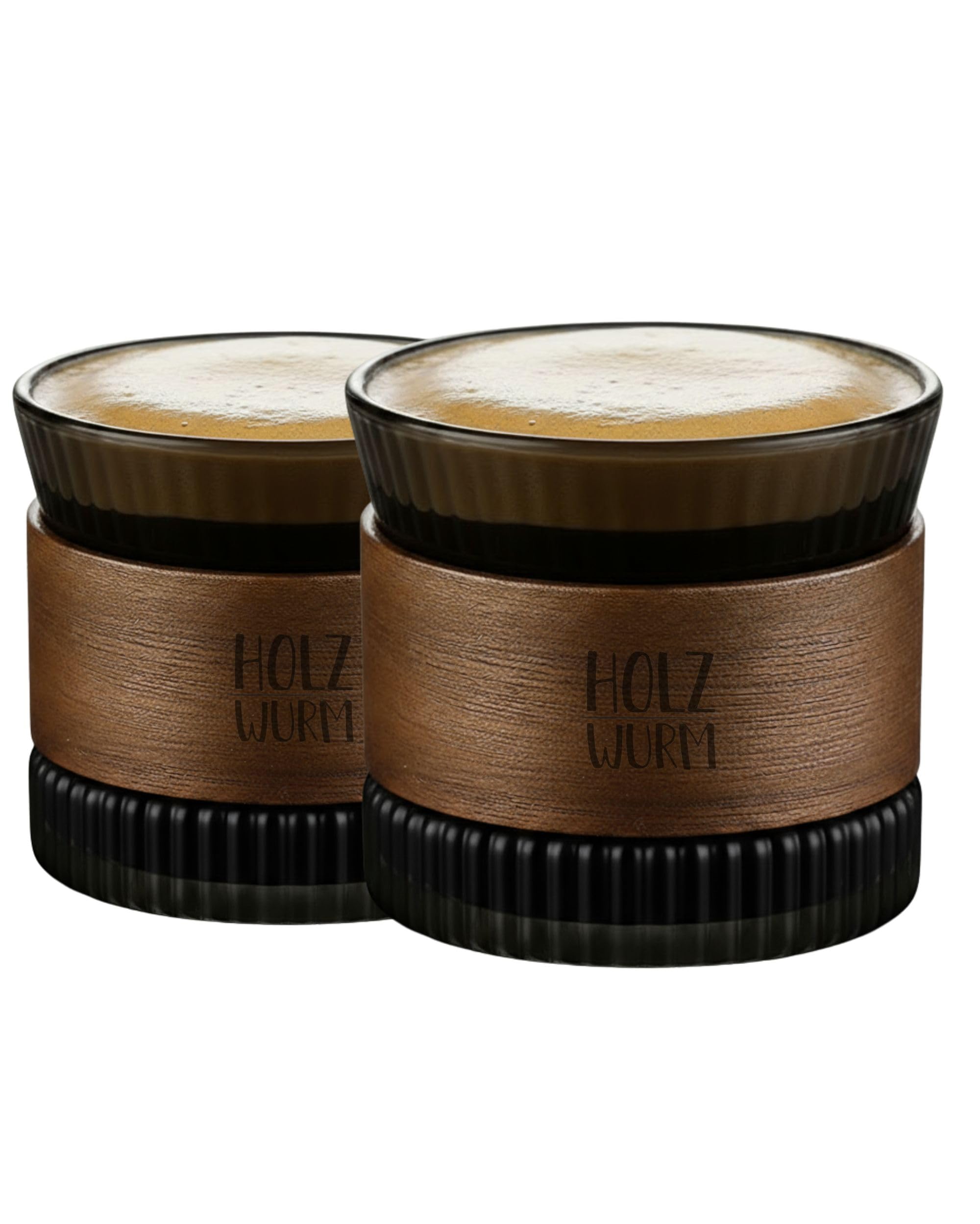 Set Di 4 Tazze Da Caffè In Vetro Con Rivestimento In Legno Di Noce | Capacità 170 Ml | Bicchieri Per Cappuccino, Tè E Cioccolata Calda | Design Elegante
