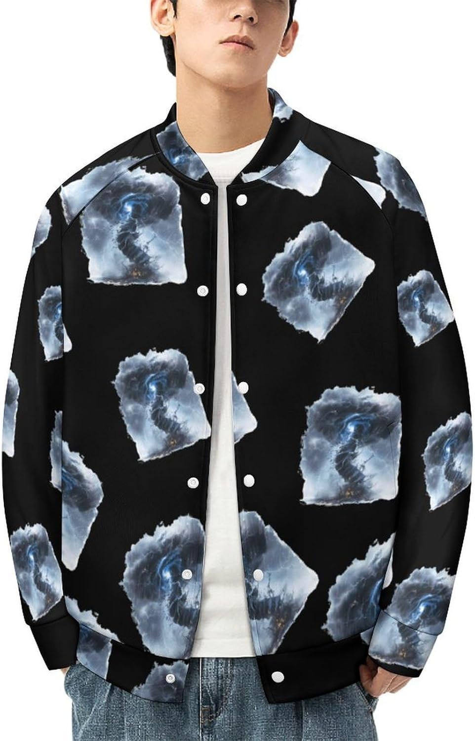 Tornado Novelty Men's Baseball Jackets Causal Sweatshirt Button Top Long Sleeve Coat