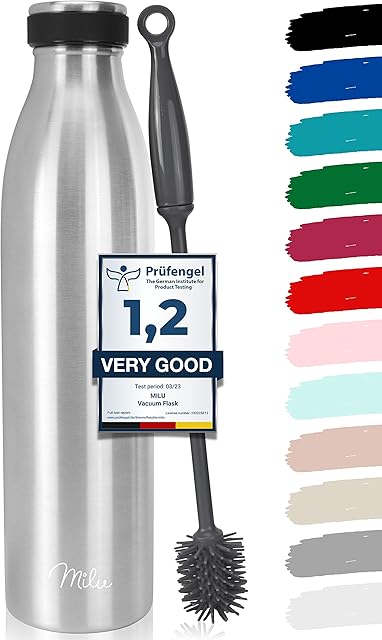 Milu Butelka do picia ze stali nierdzewnej, 350 ml, 500 ml, 750 ml, 1000 ml, 1,5 l, izolowana butelka na wodę, szczelna, izolowana butelka izolacyjna, z podwójnymi ściankami, nadaje się do napojów gazowanych (stal nierdzewna,