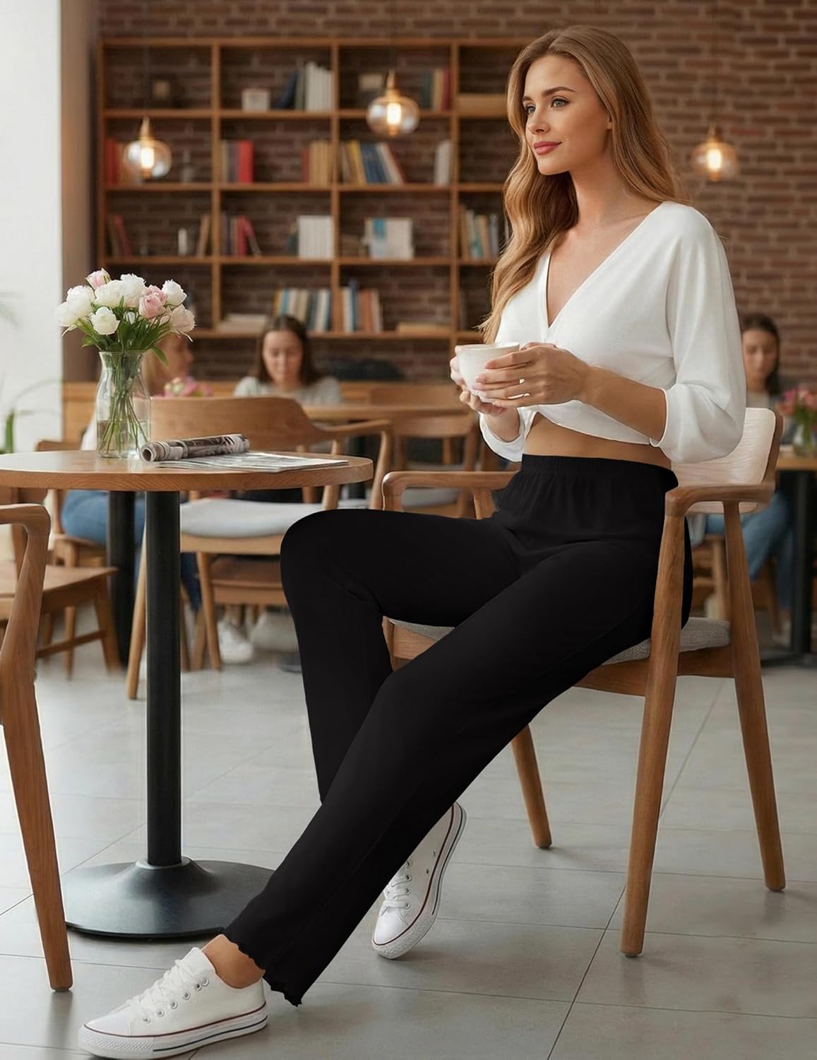 Ekouaer Pajama Pants Women 2026 Soft Casual Lounge Pajama Bottoms Comfy Stretch Sleep Pants Wide Leg Pj Bottoms with Pockets - Image 3