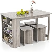 Giantex 5-Piece Dining Table Set for 4 with Storage Shelf, Grey Kitchen Table & 4 Stools, Space-Saving Furniture for Apartment