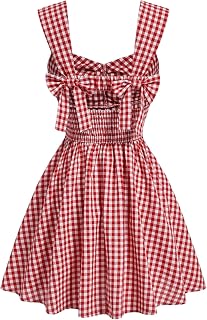 Floerns Women's Sleeveless Plaid Ruched Bust Vintage Bowknot Pleated Short Dress - Casual Party Wear