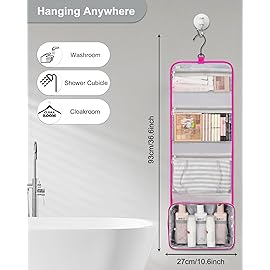 Relavel HangingTravel Toiletry Bag for Women, Large Capacity Toiletries Bag, Travel Essentials Organizer, Hanging Makeup Case for Accessories, Waterproof Bathroom Shower Bag (hot pink)