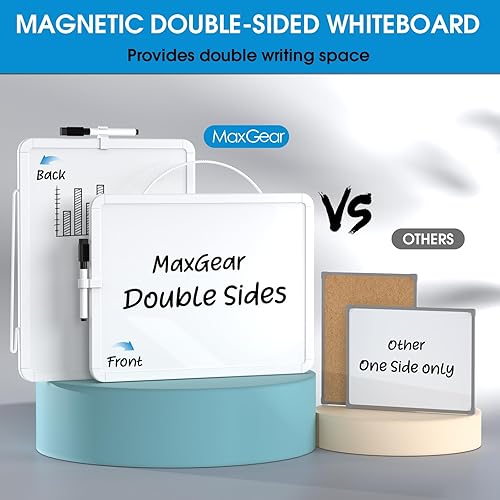 Vista 73 de MaxGear Pizarra pequeña de borrado en seco, pizarra blanca colgante de doble cara de 14 x 11 pulgadas para pared, mini pizarra blanca con 3 Blanco