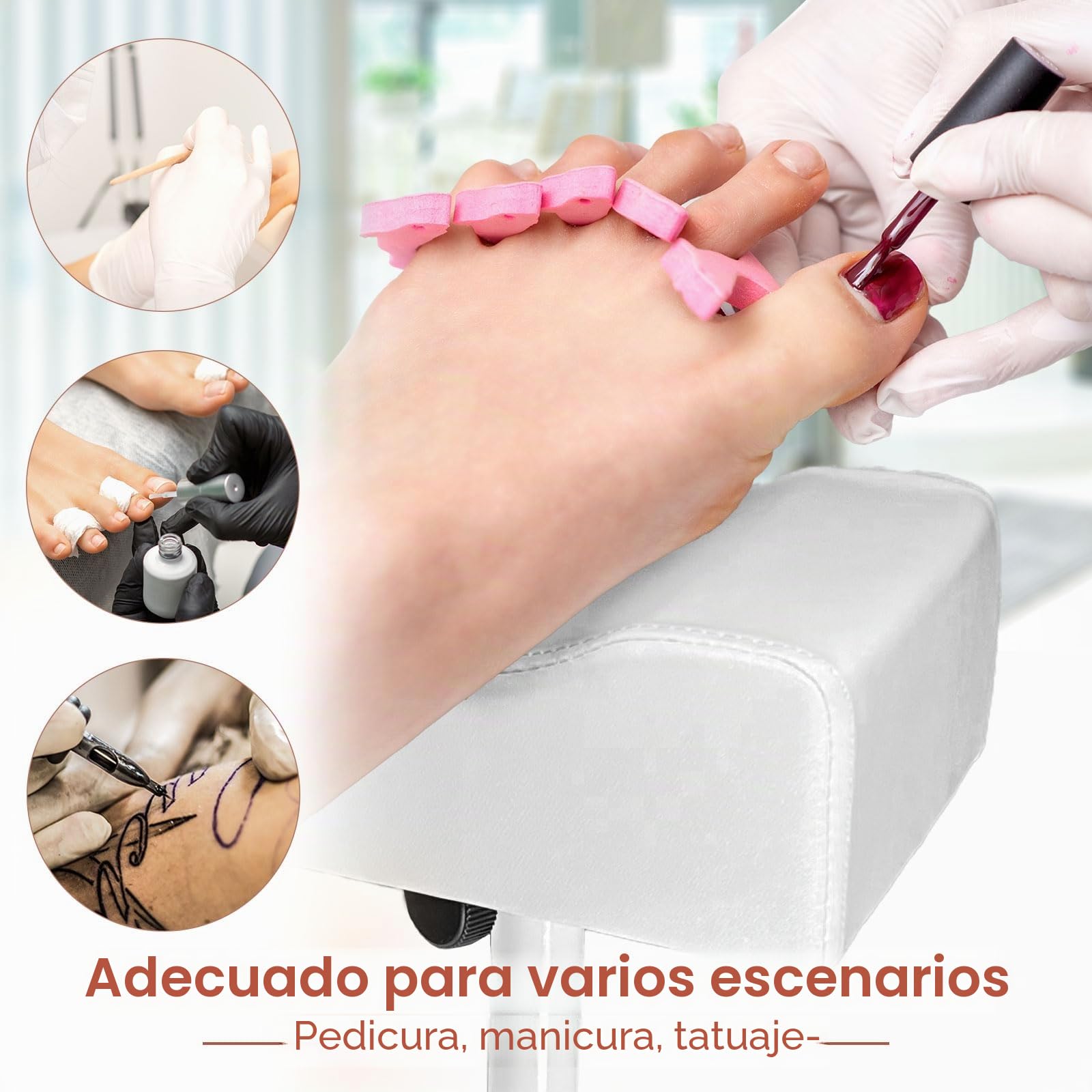 Taburete de pedicura,Cuidado de los pies de manicura,Silla ajustable en altura Reposapiés para uñas Salón,Spa Masaje,Salón de bellezaUña,Blanco