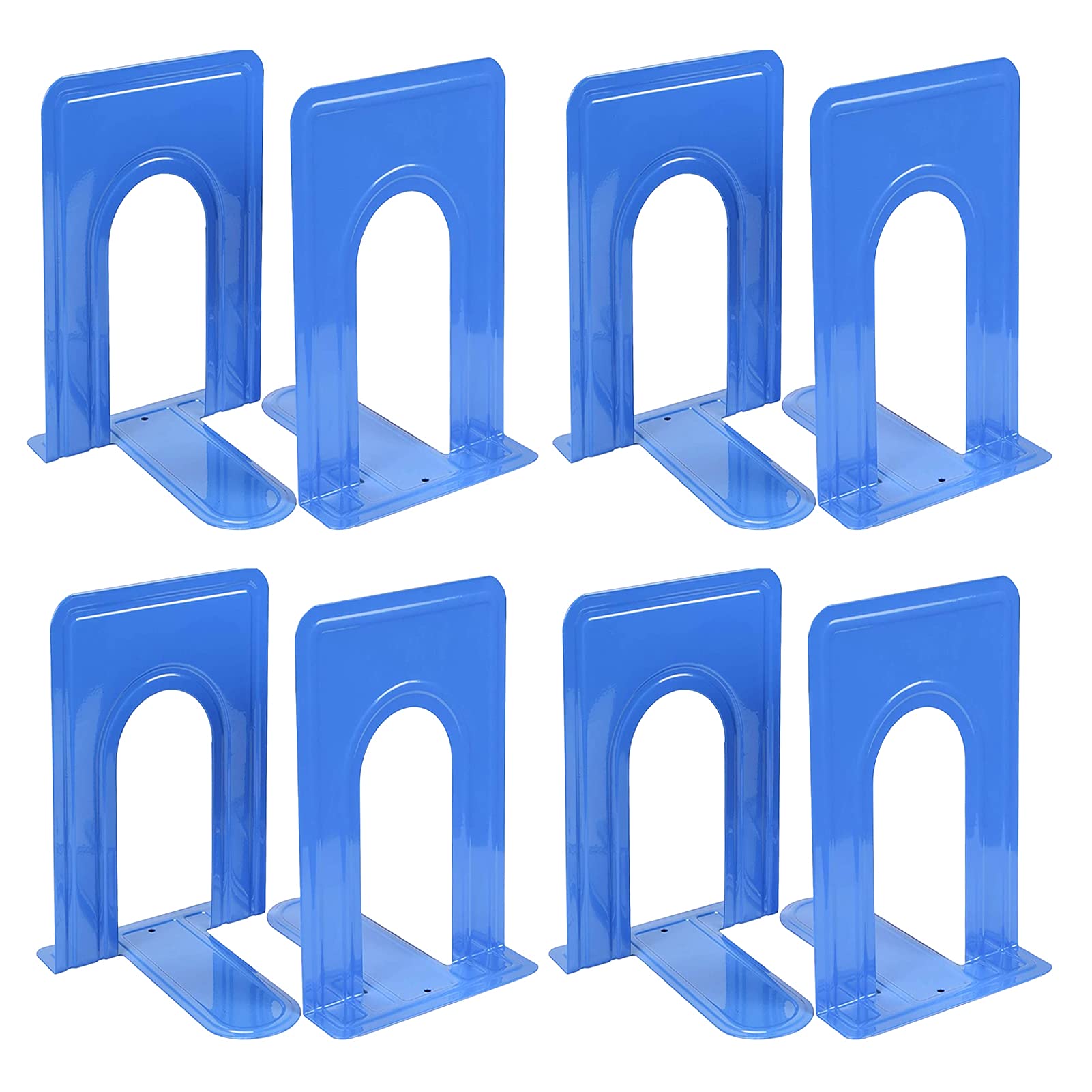 Metal Book Ends for Office Home, Book Shelf Holder Home Decorative, Book Ends for Heavy Books/Movies/CDs, Blue 6.5 x 5 x 5.7 in, 4 Pair/ 8 Piece