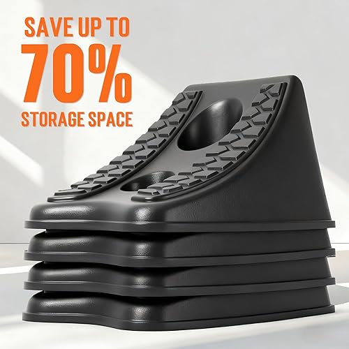 Miniatura 2 de TONDA Cuña de rueda de alta resistencia para automóvil, remolque de viaje, 8 x 4.7 x 4.7 pulgadas, paquete de 4, color negro