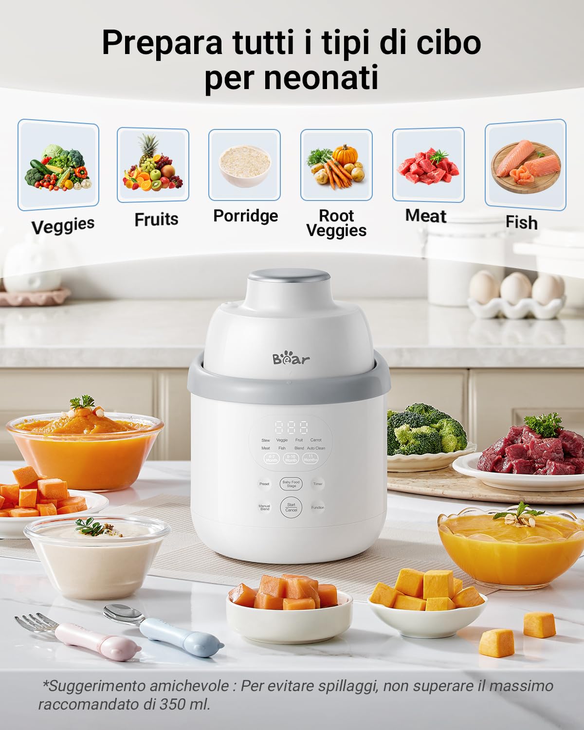 NutriEase AllStage Preparatore di Pappe per Bambini in Acciaio Inossidabile OneStep Baby Food Maker