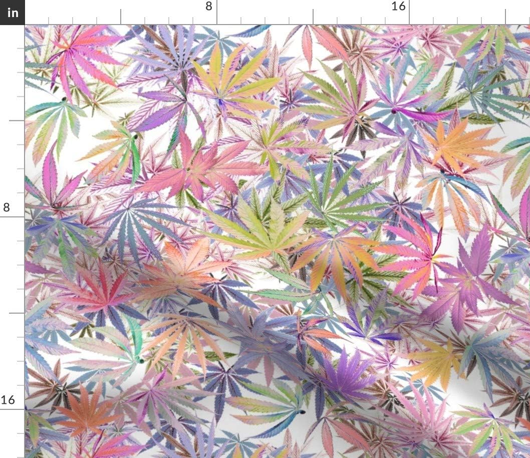 Spoonflower Fabric - Marijuana Leaf Cannabis Multi Colored 420 Herb Pot Leaves Printed on Petal Signature Cotton Fabric by The Yard - Sewing Quilting Apparel Crafts Decor