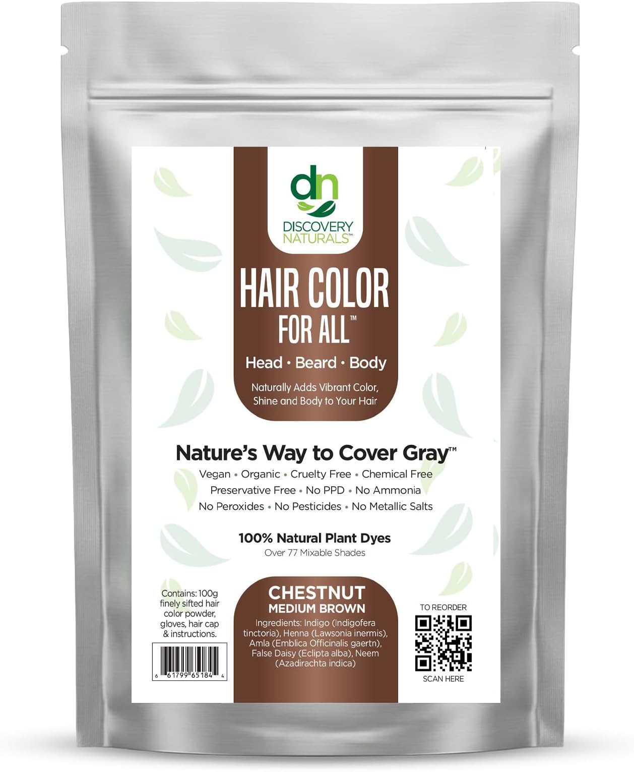 Chestnut Medium Brown Henna Hair Color For All Kit | 100% All Natural Hair Dye & Beard Dye Powder Kit Organic, Herbal & Vegan Chemical & Cruelty Free Permanent Gray Coverage & Tinting
