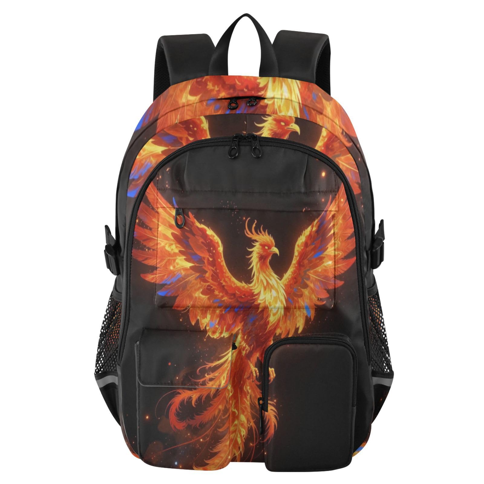 Grande zaino da viaggio Fire Flame Phoenix Bird Work Bookbag 44,5 cm