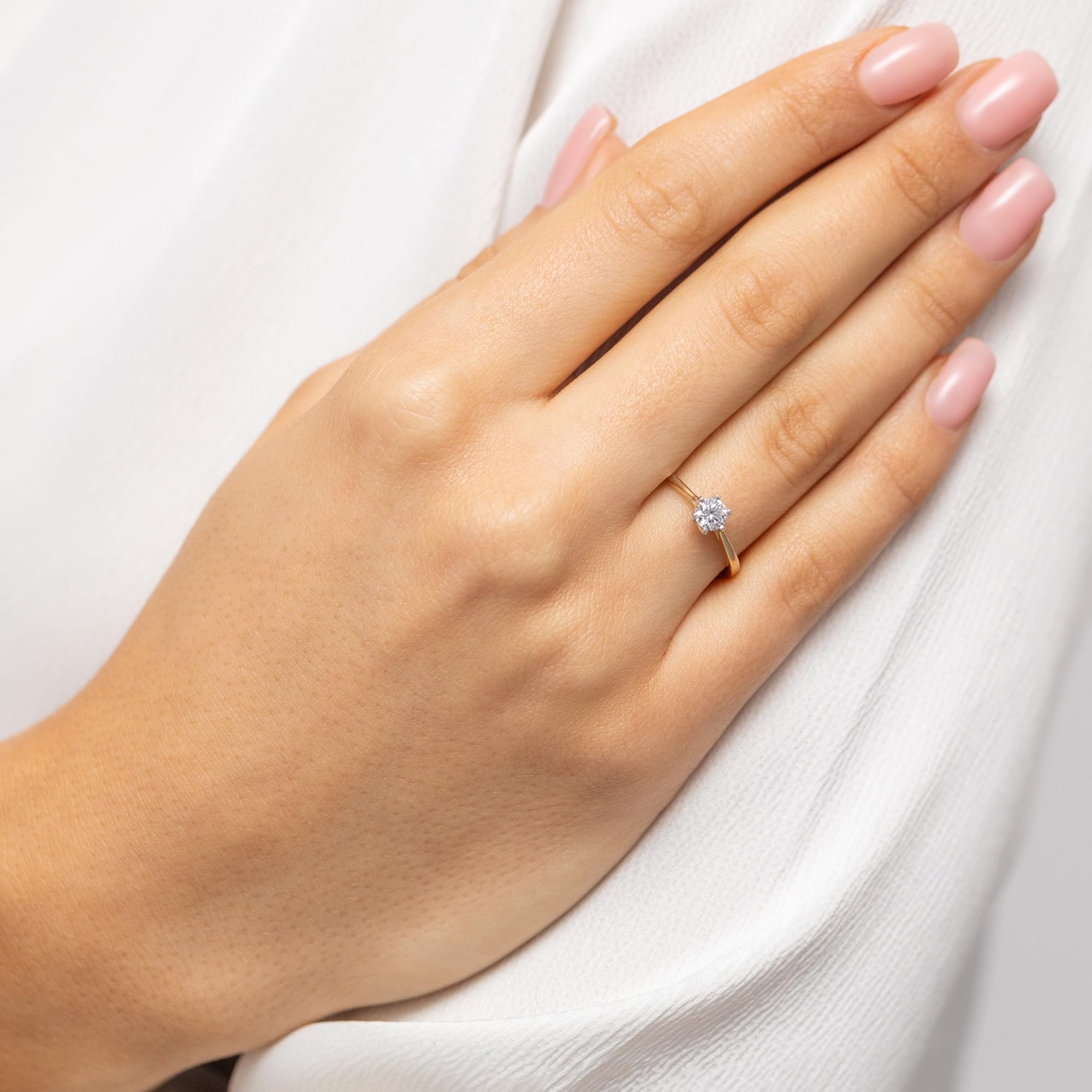 MARKO Anello di fidanzamento da donna in oro 585 14 carati, solitario con pietra bianca, confezione regalo