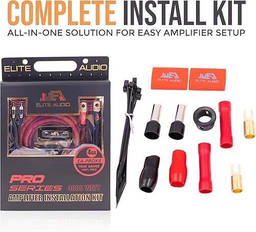 Miniatura 2 de Elite Audio EA-PROK4 Pro - Kit de cableado de amplificador - 4000 W de potencia máxima, cables de cobre sin oxígeno, soporte de fusible ANL de
