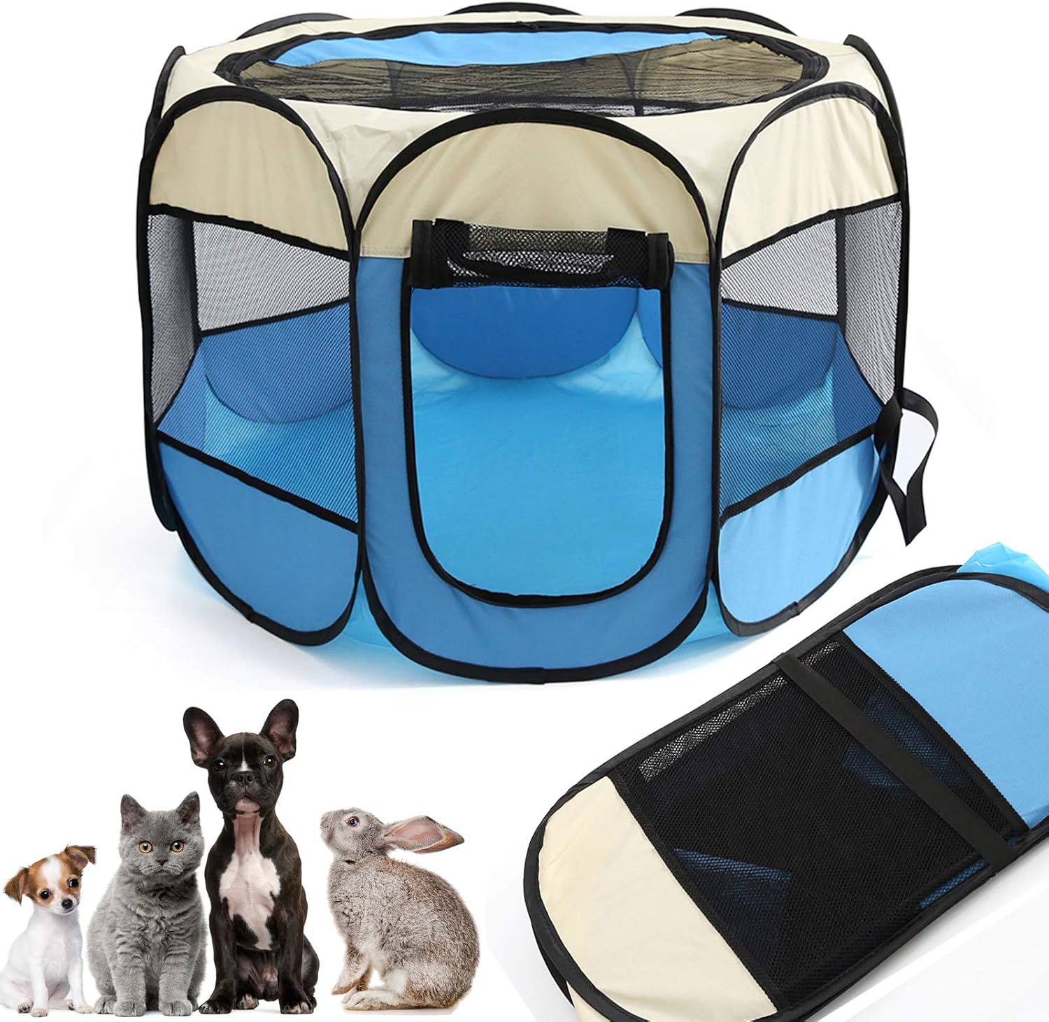 Portable Foldable Pet Playpen & playpen for dogs cats,Premium 600D Oxford,Removable Zipper Top,collapsible gate,Indoor,Outdoor use,…